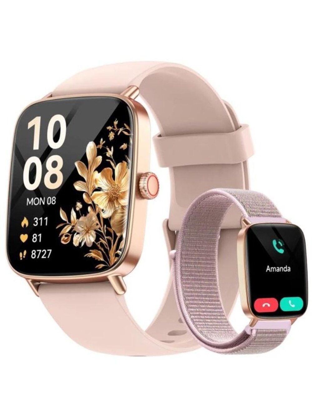 Smart Watch for Women, Answer/Make Calls, 1.85" HD Screen, 2 Bands